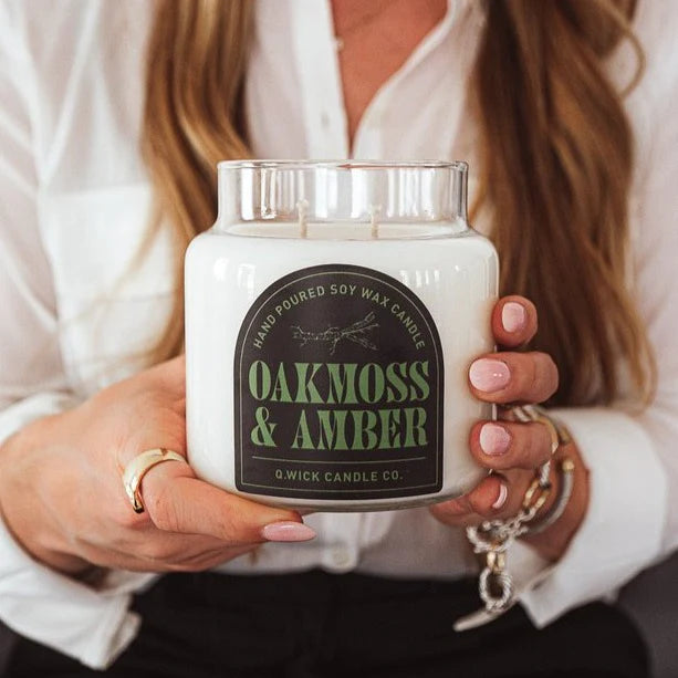 Oakmoss + Amber 15 oz. 3-Wick Clear Glass Soy Candle - Calyan Wax Co.